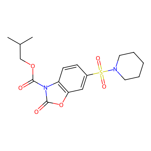 2-Oxo-6-(piperidine-1-sulfonyl)-benzooxazole-3-carboxylic acid isobutyl ester structure