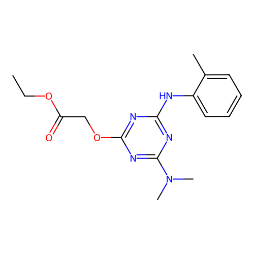 ethyl ({4-(dimethylamino)-6-[(2-methylphenyl)amino]-1,3,5-triazin-2-yl}oxy)acetate structure