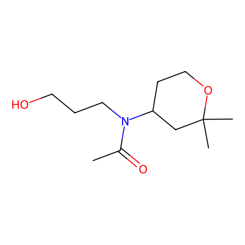 N-(2,2-dimethyltetrahydro-2H-pyran-4-yl)-N-(3-hydroxypropyl)acetamide structure