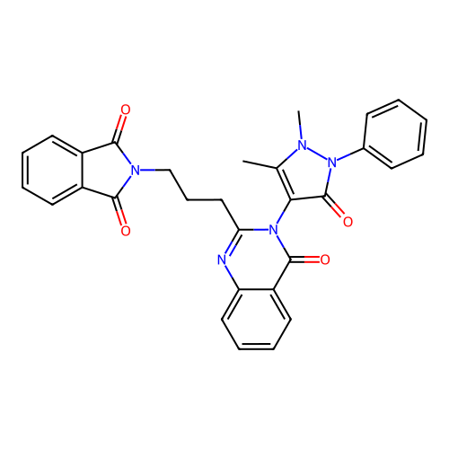 2-{3-[3-(1,5-dimethyl-3-oxo-2-phenyl-2,3-dihydro-1H-pyrazol-4-yl)-4-oxo-3,4-dihydroquinazolin-2-yl]propyl}-1H-isoindole-1,3(2H)-dione structure