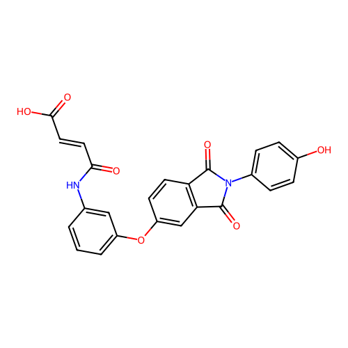 (E)-4-[3-[2-(4-hydroxyphenyl)-1,3-dioxoisoindol-5-yl]oxyanilino]-4-oxobut-2-enoic acid structure