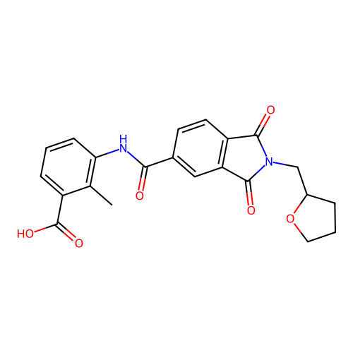 3-({[1,3-dioxo-2-(tetrahydrofuran-2-ylmethyl)-2,3-dihydro-1H-isoindol-5-yl]carbonyl}amino)-2-methylbenzoic acid structure