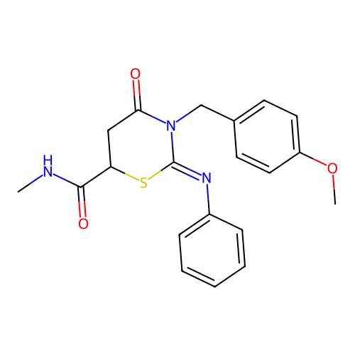 (2Z)-3-(4-methoxybenzyl)-N-methyl-4-oxo-2-(phenylimino)-1,3-thiazinane-6-carboxamide structure