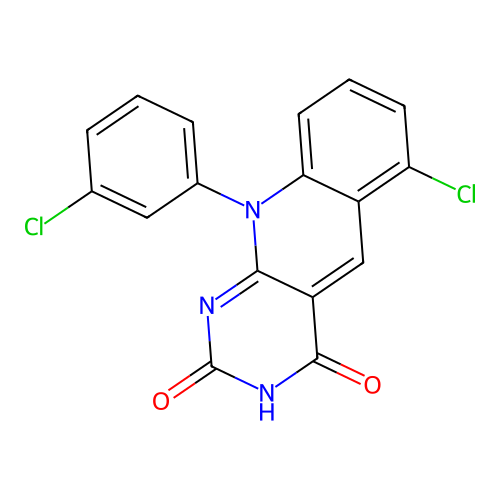 6-chloro-10-(3-chlorophenyl)pyrimido[4,5-b]quinoline-2,4(3H,10H)-dione structure