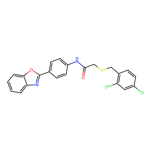 N-[4-(1,3-benzoxazol-2-yl)phenyl]-2-[(2,4-dichlorobenzyl)sulfanyl]acetamide structure