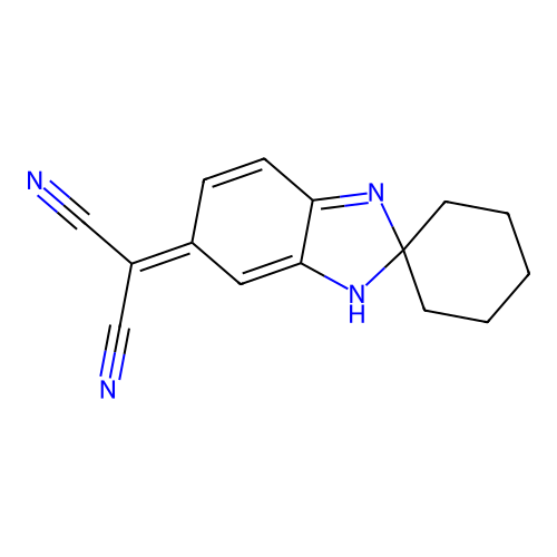 2-(spiro[benzo[d]imidazole-2,1'-cyclohexan]-6(1H)-ylidene)malononitrile structure