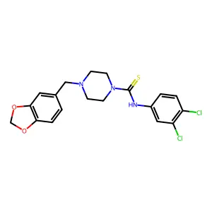 4-(1,3-benzodioxol-5-ylmethyl)-N-(3,4-dichlorophenyl)piperazine-1-carbothioamide structure