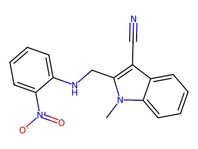 1-Methyl-2-[(2-nitroanilino)methyl]indole-3-carbonitrile structure