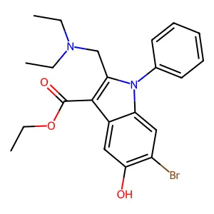 Ethyl 6-bromo-2-(diethylaminomethyl)-5-hydroxy-1-phenylindole-3-carboxylate structure
