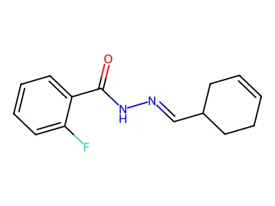 N-[(E)-cyclohex-3-en-1-ylmethylideneamino]-2-fluorobenzamide structure
