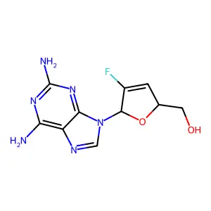 2,6-Diamino-9-(2,3-dideoxy-2-fluoro-beta-D-glycero-pent-2-eno-furanosyl)purine structure