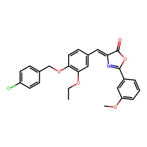 (4E)-4-[[4-[(4-chlorophenyl)methoxy]-3-ethoxyphenyl]methylidene]-2-(3-methoxyphenyl)-1,3-oxazol-5-one structure