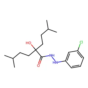 N'-(3-chlorophenyl)-2-hydroxy-5-methyl-2-(3-methylbutyl)hexanehydrazide structure