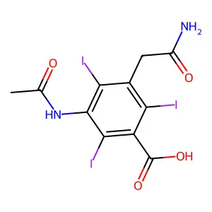 Benzoic acid, 3-acetamido-5-(carbamoylmethyl)-2,4,6-triiodo- structure