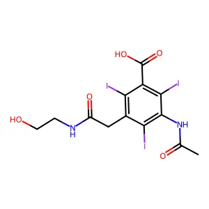 Benzoic acid, 3-acetamido-5-(2-hydroxyethylcarbamoylmethyl)-2,4,6-triiodo- structure