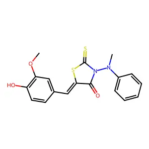 (Z)-5-(4-hydroxy-3-methoxybenzylidene)-3-(methyl(phenyl)amino)-2-thioxothiazolidin-4-one structure