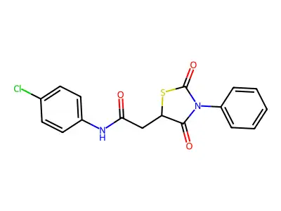 N-(4-chlorophenyl)-2-(2,4-dioxo-3-phenyl-1,3-thiazolidin-5-yl)acetamide structure