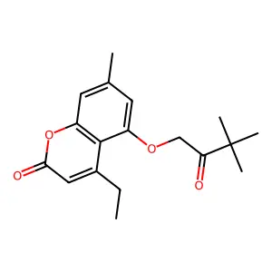 5-(3,3-dimethyl-2-oxobutoxy)-4-ethyl-7-methyl-2H-chromen-2-one structure