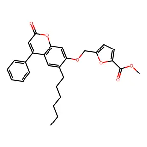 Methyl 5-[(6-hexyl-2-oxo-4-phenylchromen-7-yl)oxymethyl]furan-2-carboxylate structure