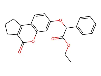 Ethyl ((4-oxo-1,2,3,4-tetrahydrocyclopenta(C)chromen-7-YL)oxy)(phenyl)acetate structure