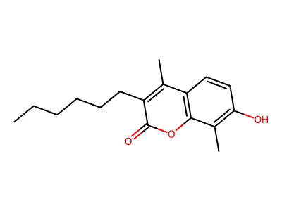 3-hexyl-7-hydroxy-4,8-dimethyl-2H-chromen-2-one structure