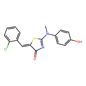 (5E)-5-(2-chlorobenzylidene)-2-[(4-hydroxyphenyl)(methyl)amino]-1,3-thiazol-4(5H)-one structure