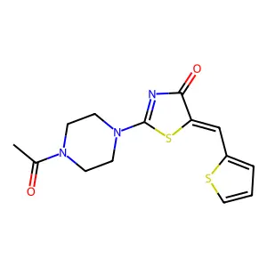 (5E)-2-(4-acetylpiperazin-1-yl)-5-[(thiophen-2-yl)methylidene]-4,5-dihydro-1,3-thiazol-4-one structure