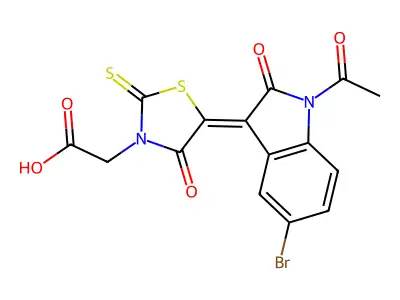 5-(1-Acetyl-5-bromo-1,2-dihydro-2-oxo-3H-indol-3-ylidene)-4-oxo-2-thioxo-3-thiazolidineacetic acid structure