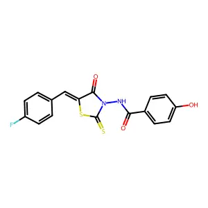 N-[(5Z)-5-(4-fluorobenzylidene)-4-oxo-2-thioxo-1,3-thiazolidin-3-yl]-4-hydroxybenzamide structure