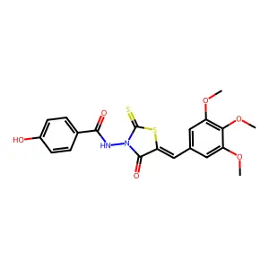 4-hydroxy-N-[(5Z)-4-oxo-2-thioxo-5-(3,4,5-trimethoxybenzylidene)-1,3-thiazolidin-3-yl]benzamide structure