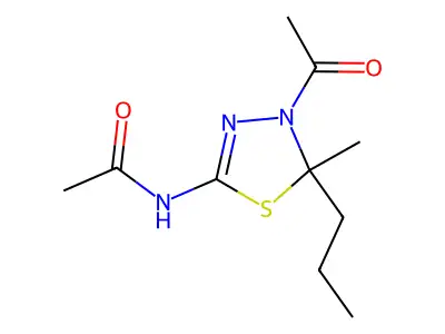 N-(4-acetyl-5-methyl-5-propyl-4,5-dihydro-1,3,4-thiadiazol-2-yl)acetamide structure