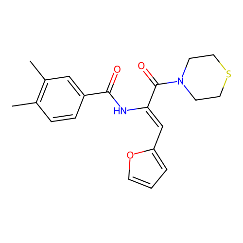 N-[2-(2-furyl)-1-(4-thiomorpholinylcarbonyl)vinyl]-3,4-dimethylbenzamide structure