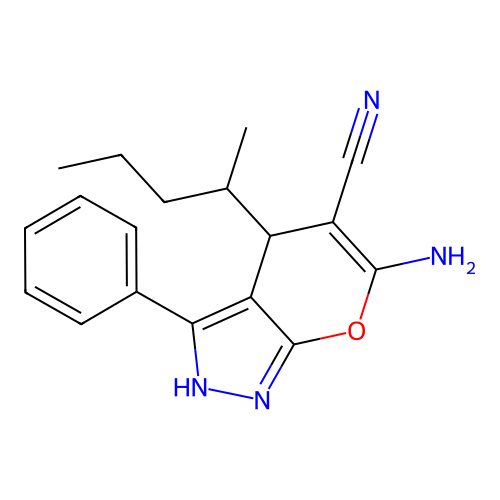 6-Amino-4-(pentan-2-yl)-3-phenyl-1,4-dihydropyrano[2,3-c]pyrazole-5-carbonitrile structure