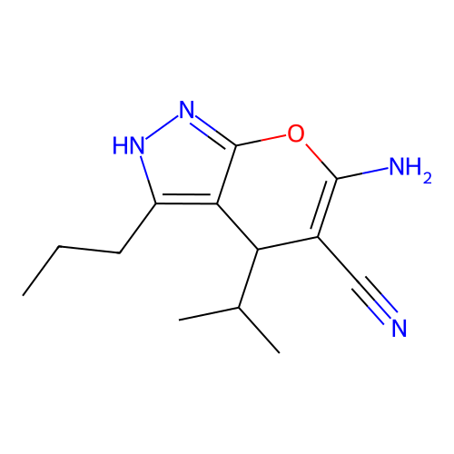 6-Amino-4-isopropyl-3-propyl-1,4-dihydropyrano[2,3-c]pyrazole-5-carbonitrile structure
