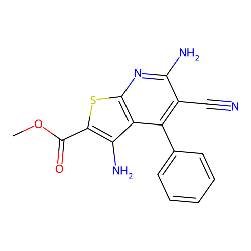 Methyl 3,6-diamino-5-cyano-4-phenylthieno[2,3-b]pyridine-2-carboxylate structure
