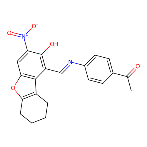 (1E)-1-[(4-acetylanilino)methylidene]-3-nitro-6,7,8,9-tetrahydrodibenzofuran-2-one structure