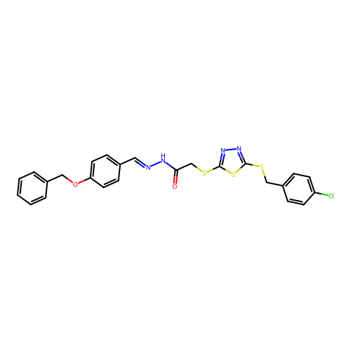 N'-{(E)-[4-(benzyloxy)phenyl]methylidene}-2-({5-[(4-chlorobenzyl)sulfanyl]-1,3,4-thiadiazol-2-yl}sulfanyl)acetohydrazide structure