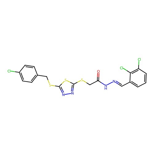 2-({5-[(4-chlorobenzyl)sulfanyl]-1,3,4-thiadiazol-2-yl}sulfanyl)-N'-[(E)-(2,3-dichlorophenyl)methylidene]acetohydrazide structure