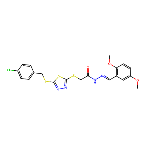 2-({5-[(4-chlorobenzyl)sulfanyl]-1,3,4-thiadiazol-2-yl}sulfanyl)-N'-[(E)-(2,5-dimethoxyphenyl)methylidene]acetohydrazide structure