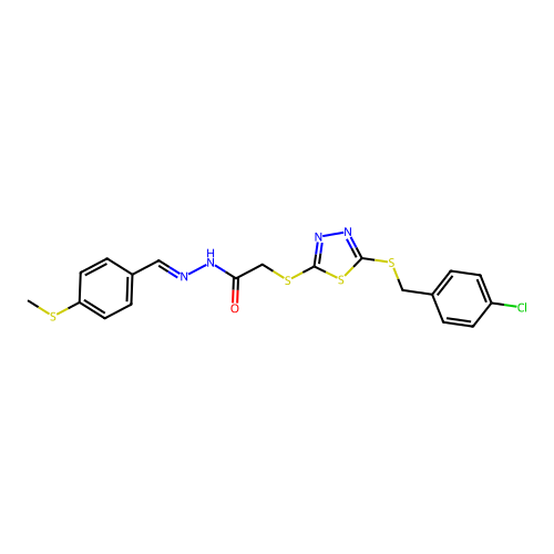2-({5-[(4-chlorobenzyl)sulfanyl]-1,3,4-thiadiazol-2-yl}sulfanyl)-N'-{(E)-[4-(methylsulfanyl)phenyl]methylidene}acetohydrazide structure