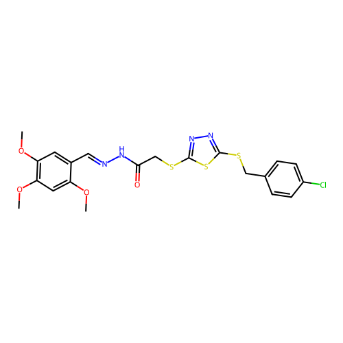 2-({5-[(4-chlorobenzyl)sulfanyl]-1,3,4-thiadiazol-2-yl}sulfanyl)-N'-[(E)-(2,4,5-trimethoxyphenyl)methylidene]acetohydrazide structure