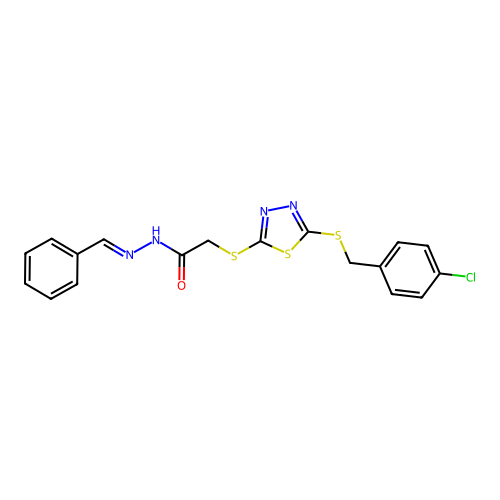 N'-Benzylidene-2((5-((4-CL-benzyl)thio)1,3,4-thiadiazol-2-YL)thio)acetohydrazide structure