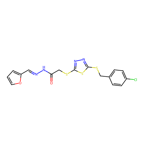 2-({5-[(4-chlorobenzyl)sulfanyl]-1,3,4-thiadiazol-2-yl}sulfanyl)-N'-[(E)-furan-2-ylmethylidene]acetohydrazide structure