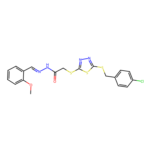 (E)-2-((5-((4-chlorobenzyl)thio)-1,3,4-thiadiazol-2-yl)thio)-N'-(2-methoxybenzylidene)acetohydrazide structure