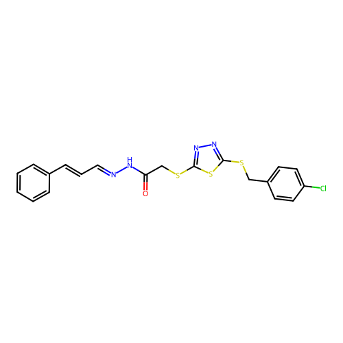 2-({5-[(4-chlorobenzyl)sulfanyl]-1,3,4-thiadiazol-2-yl}sulfanyl)-N'-[(1E,2E)-3-phenylprop-2-en-1-ylidene]acetohydrazide structure