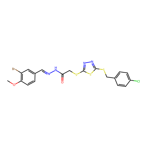 (E)-N'-(3-bromo-4-methoxybenzylidene)-2-((5-((4-chlorobenzyl)thio)-1,3,4-thiadiazol-2-yl)thio)acetohydrazide structure
