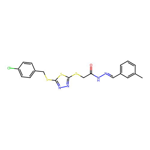 2-({5-[(4-chlorobenzyl)sulfanyl]-1,3,4-thiadiazol-2-yl}sulfanyl)-N'-[(E)-(3-methylphenyl)methylidene]acetohydrazide structure