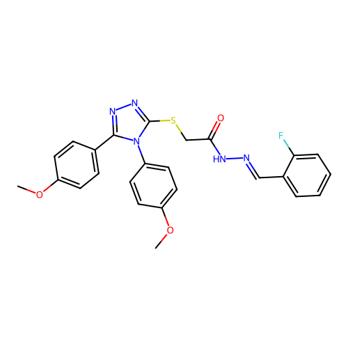 2-{[4,5-bis(4-methoxyphenyl)-4H-1,2,4-triazol-3-yl]sulfanyl}-N'-[(E)-(2-fluorophenyl)methylidene]acetohydrazide structure