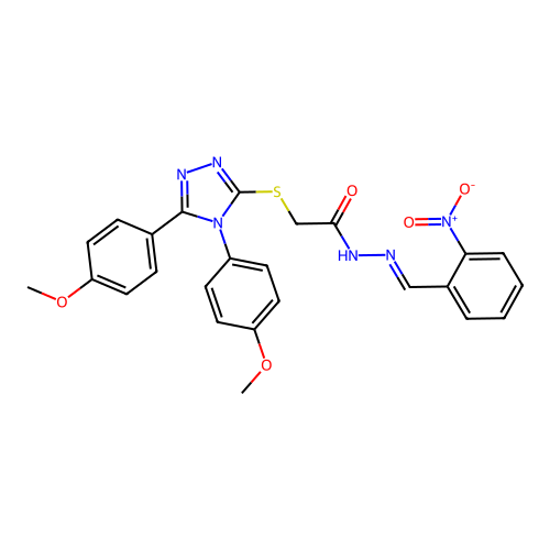 2-{[4,5-bis(4-methoxyphenyl)-4H-1,2,4-triazol-3-yl]sulfanyl}-N'-[(E)-(2-nitrophenyl)methylidene]acetohydrazide structure