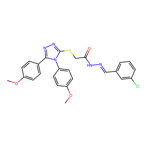 2-{[4,5-bis(4-methoxyphenyl)-4H-1,2,4-triazol-3-yl]sulfanyl}-N'-[(E)-(3-chlorophenyl)methylidene]acetohydrazide structure